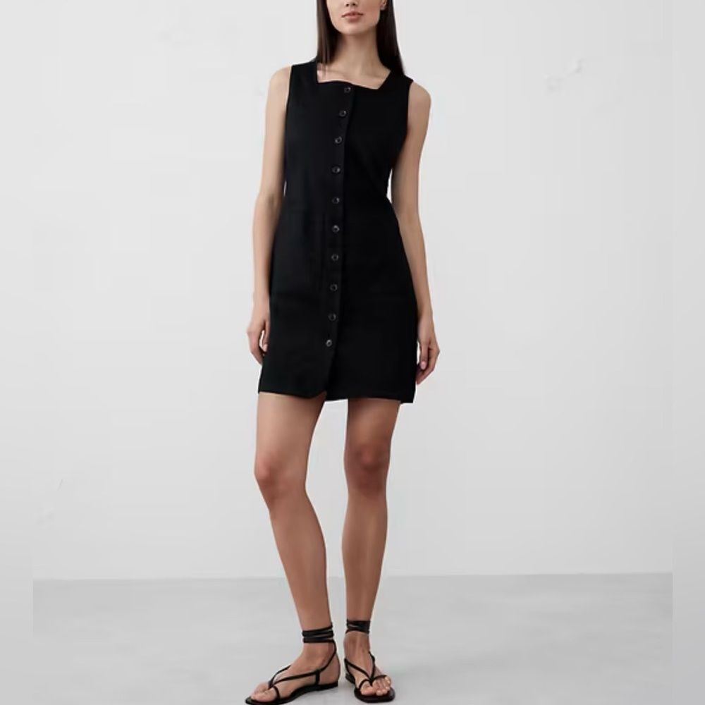 Banana Republic Linen Blend Square Neck Mini Dress in Black Size S